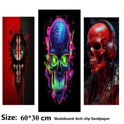 Pegatina antideslizante para patinete eléctrico, cinta de agarre para monopatín, auriculares rojos, patrón de calavera púrpura, papel de lija, 60x30cm