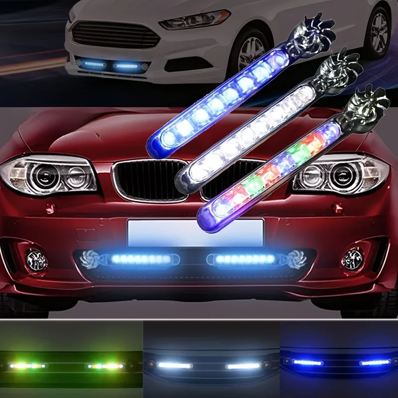 2pcs Wind Powered Car LED DayTime Running Light Auxiliary Lighting Rotation Fan Lamp Automobile Day Time Headlight Decorative