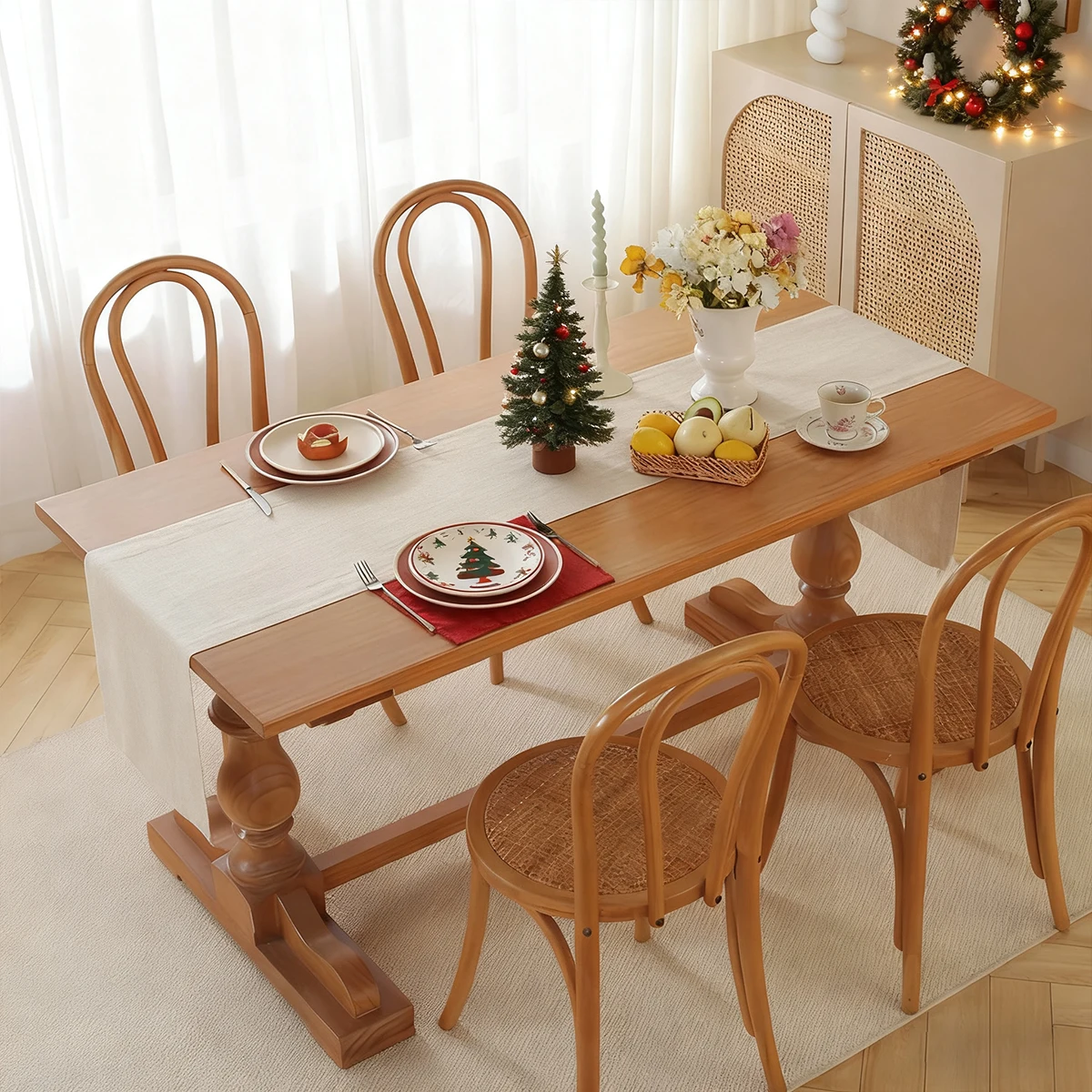 Weihnachts-Tischfahne aus einfarbigem Polyester, geeignet für Wohnzimmer, Esszimmer, Küche, tägliche Feiertagsfeier-Dekoration
