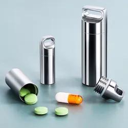 Mini Stainless Steel Sealed Capsule Waterproof Pill Box Camping Firstaid Pendant Travel Outdoor Portable Pill Case Organizer