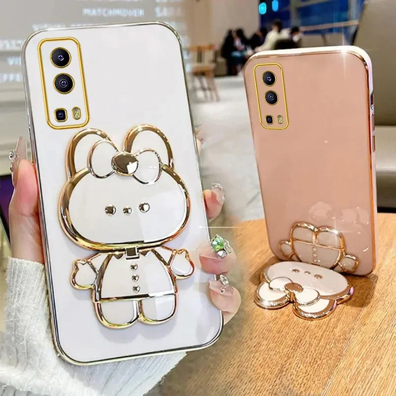 Y 72 5G miroir de maquillage mignon lapin support de téléphone étui pour Vivo Y72 5G IQOO Z3 VivoY72 fille femme utilisé luxe support couverture