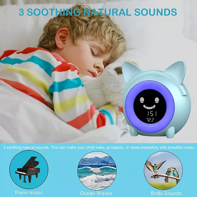 Kids Child Alarm Clock Sleep Training Clock Colorful Night Light Digital Wake Up Clock with Temperature NAP Timer for Bedroom