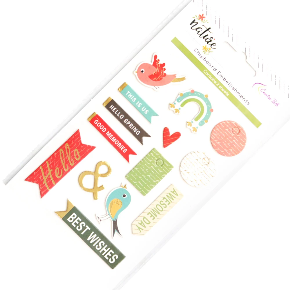 Kreativer Pfad Goldfolie Runder Kranz Scrapbooking Deko-Aufkleber Naturgefühl Frühlingsvögel Chipboard-Papieraufkleber für Journaling – Detail 12