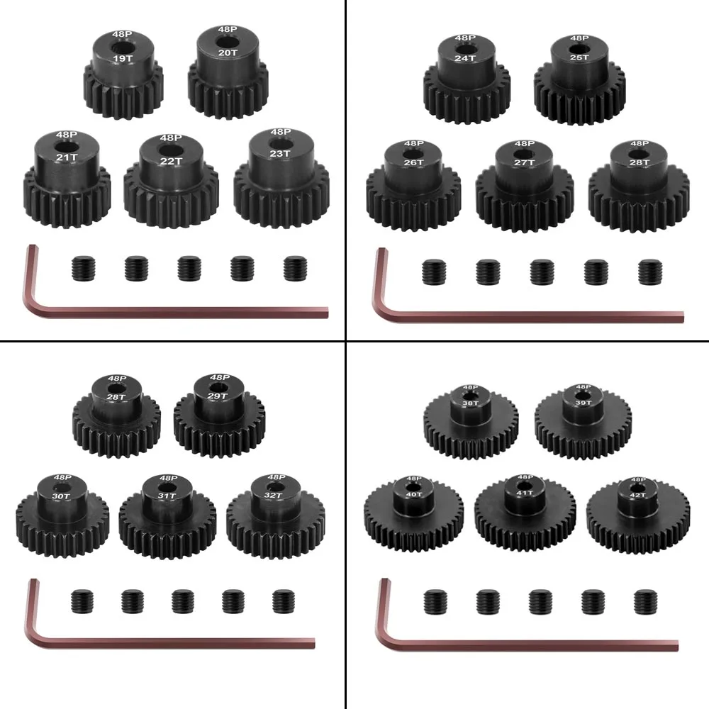 

OGRC 48DP 19T 20T 21T 22T 23T-42T Pinion Gear 3.175mm (1/8-Inch) Shaft Pinion Gear for 1/10 RC Brushless Brush Motor Gear-5pcs