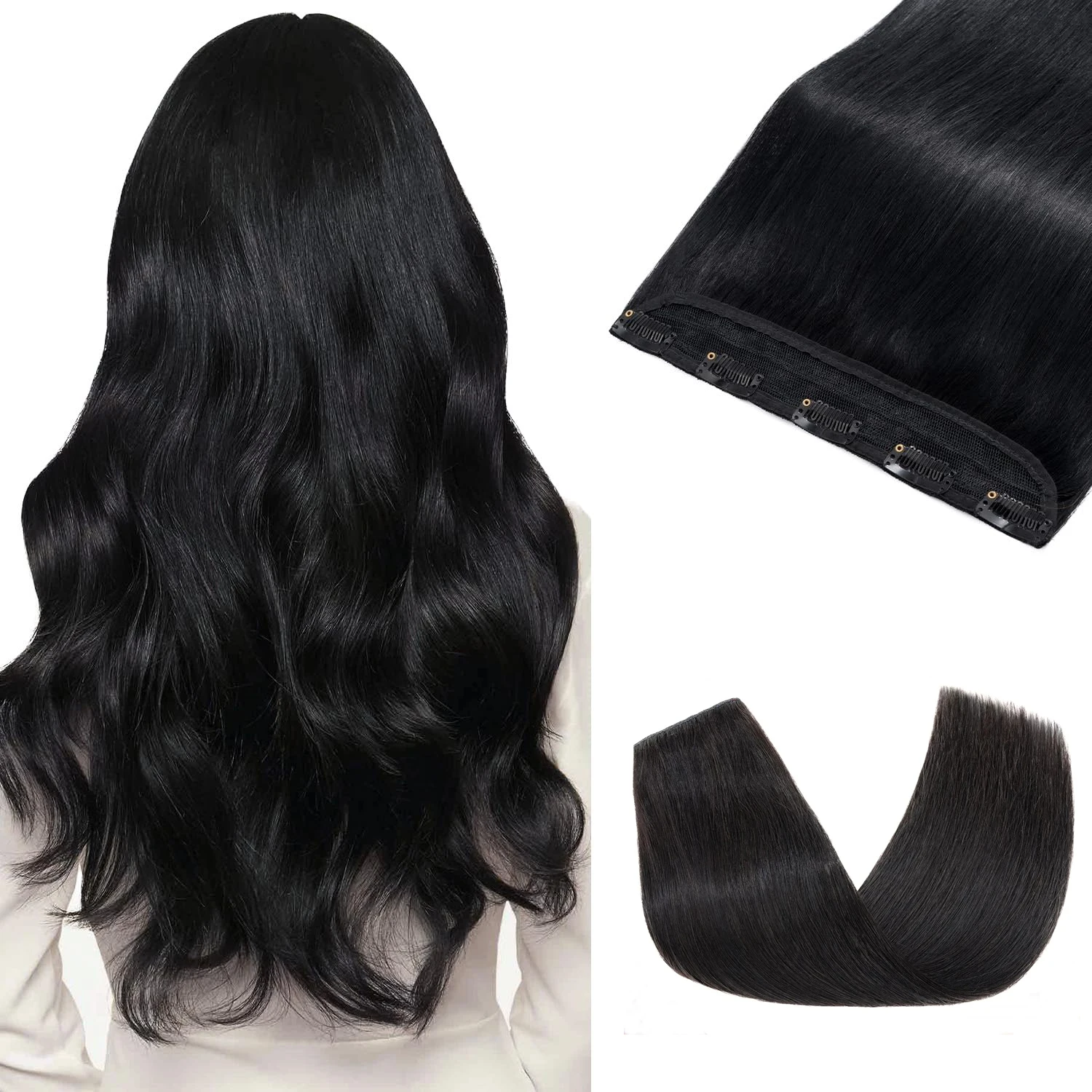 Clip in Human Hair Extension Straight 1 Piece 5 Clip 3/4 Full Head Clip on Remy Hair Extension One-Piece Design Adding Hair 100g