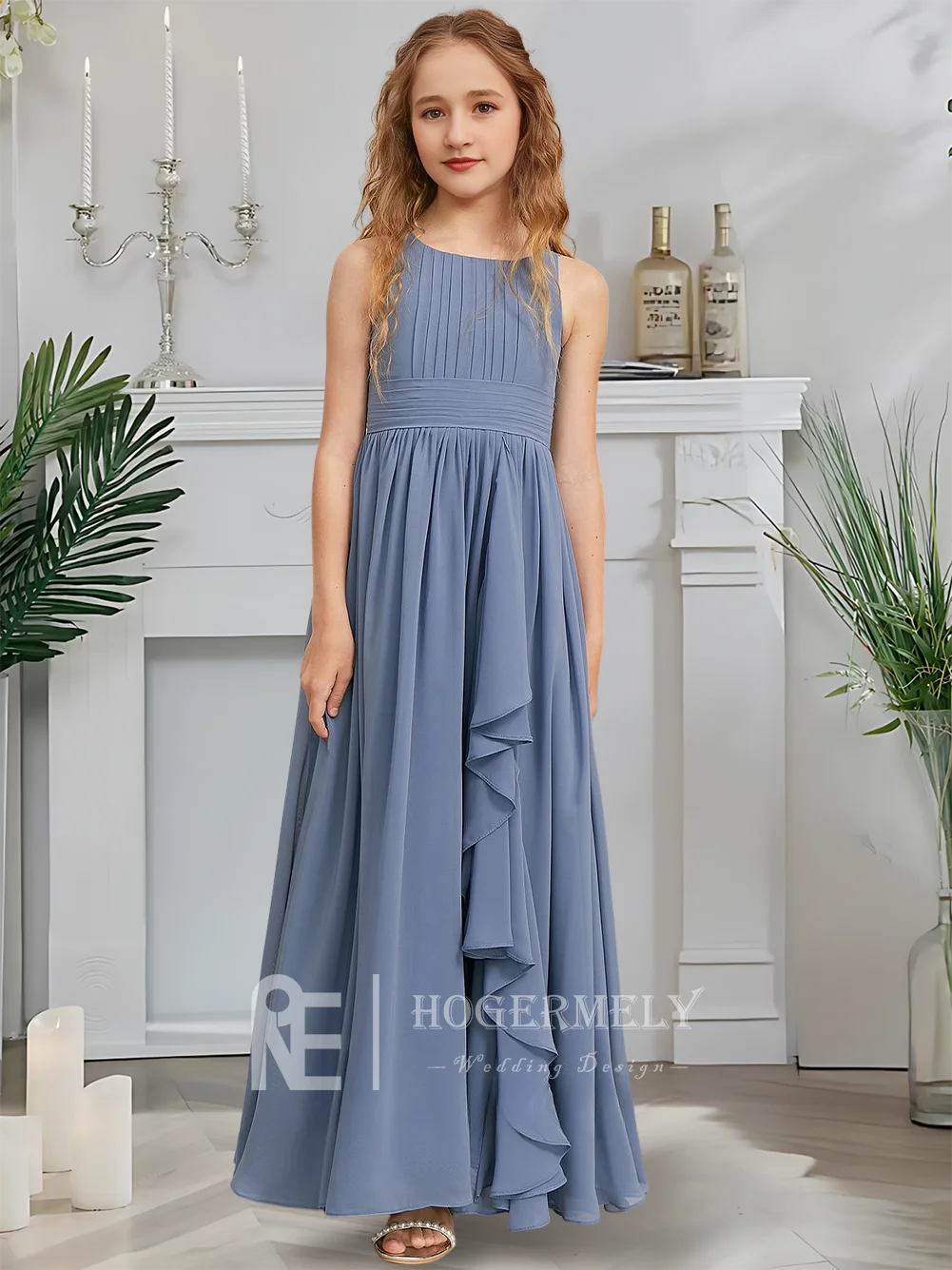 esigner Трапеция Платье для юных подружек невесты Сумерки Шифер Платье с цветочным узором для девочек Совок длиной до пола Шифон Сад Гала Свадебная вечеринка