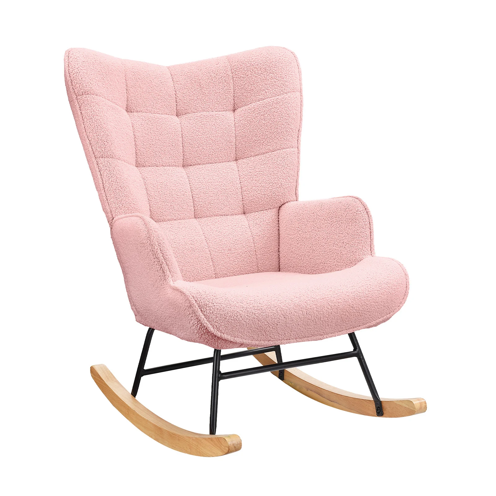 Sillón Reclinable Anajqaqia, Silla de Relajación, Silla para Sala de Estar, Silla Columpio, para Dormitorio, Sala de Estar, Terciopelo Teddy, Rosa