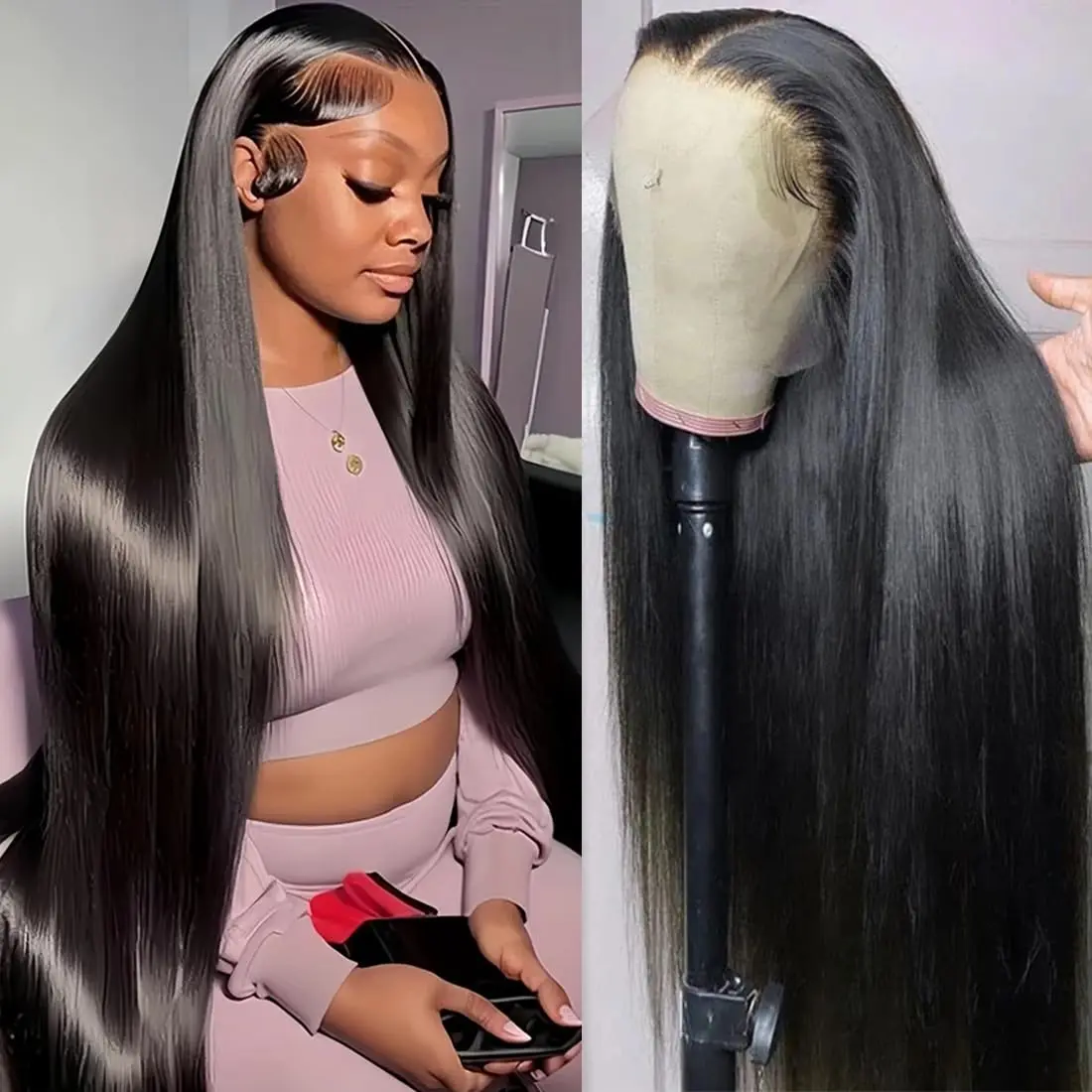 

Straight 13x4 HD Lace Front Human Hair Wigs Pre Plucked With Baby Hair Lace Front Wig For Black Women 180 Density Natural Color