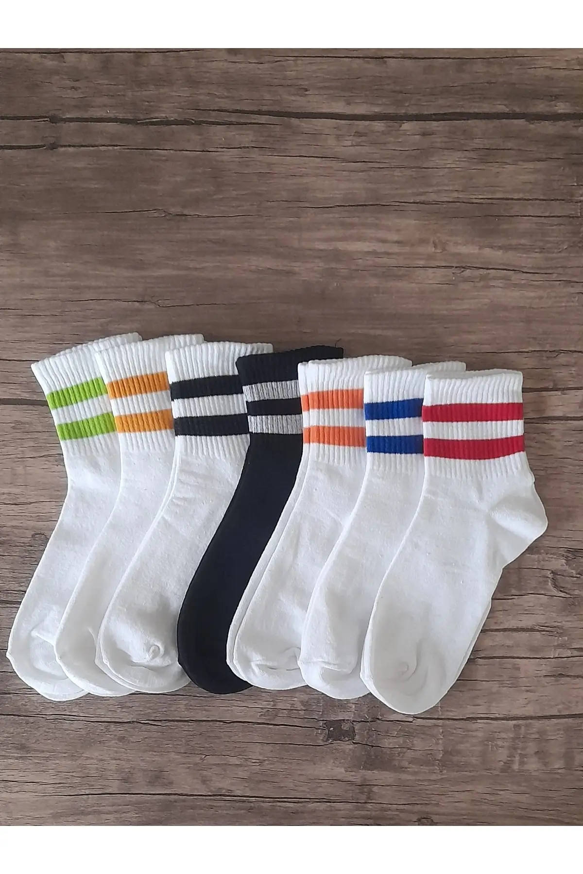 

7 Pieces White Striped Cotton Half Men's Socks