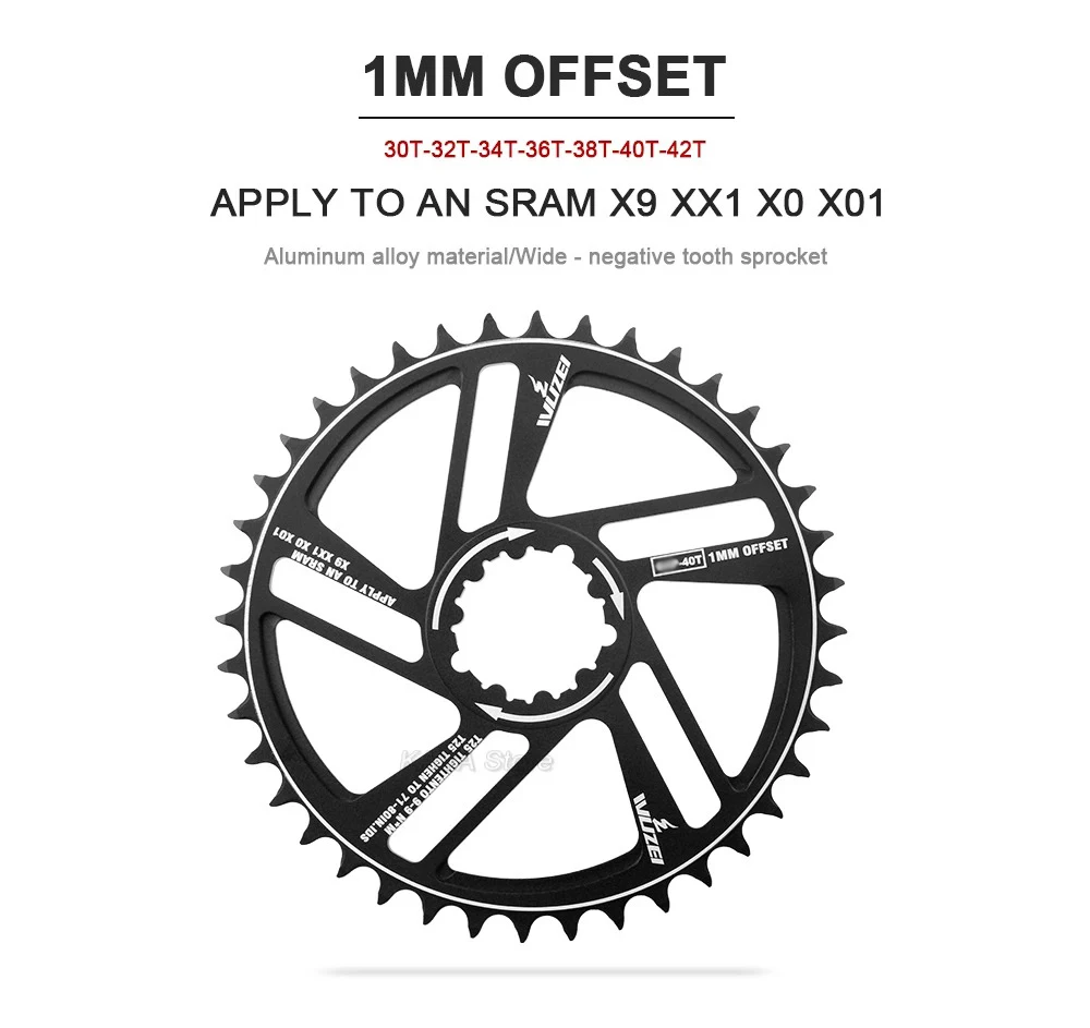 WUZEI MTB 3 Bolzen Kettenblatt 30T 32T 34T 36T 38T 40T 42T Offset 1mm/3mm/6mm CNC Kettenrad für Sram 11/12S NX XX XO GX GXP11 – Detail 4