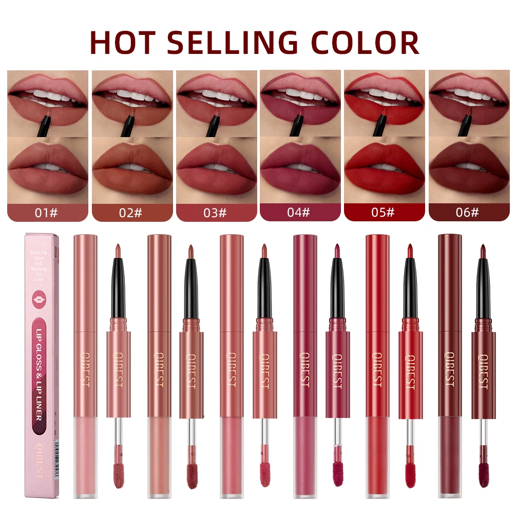 2-IN-1 Nude Lip Gloss+Lip liner Velvet Matte Liquid Lipstick Waterproof Long Lasting Non-stick Cup Lip Tint Makeup Cosmetics