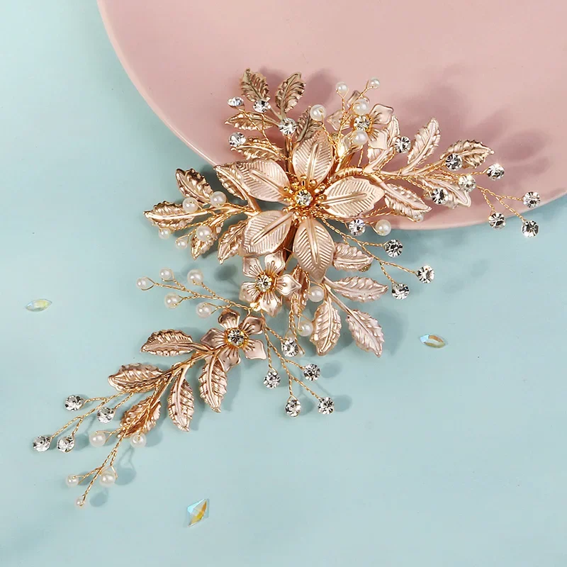 Kwiat liść perła Rhinestone spinka do włosów luksusowe ślubne nakrycie głowy akcesoria do włosów modne ślubne spinki do włosów — zdjęcie 2