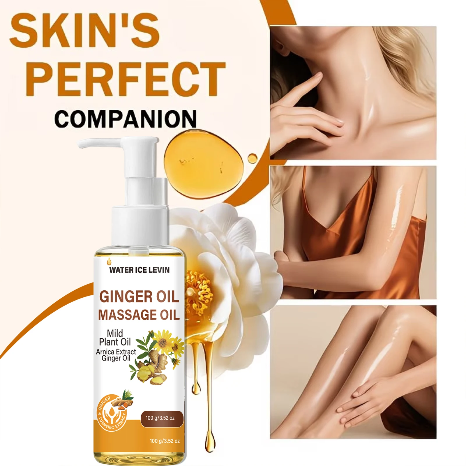 Ginger Massage Body Oil with Arnica Extract, Moisturizing Firming Natural Plant Skin Care Oil
