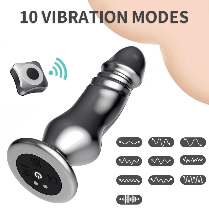 10 Modes Vibrating Metal Anal Plug Stainless Steel Butt Plug Portable Remote Control Dildo Anal Sex Toy for Couples Women Men