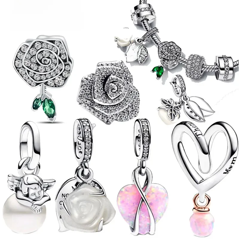 Neue s925 Sterling Silber elegante Rose Engel Perle funkeln Charm Anhänger ist geeignet für Dame DIY