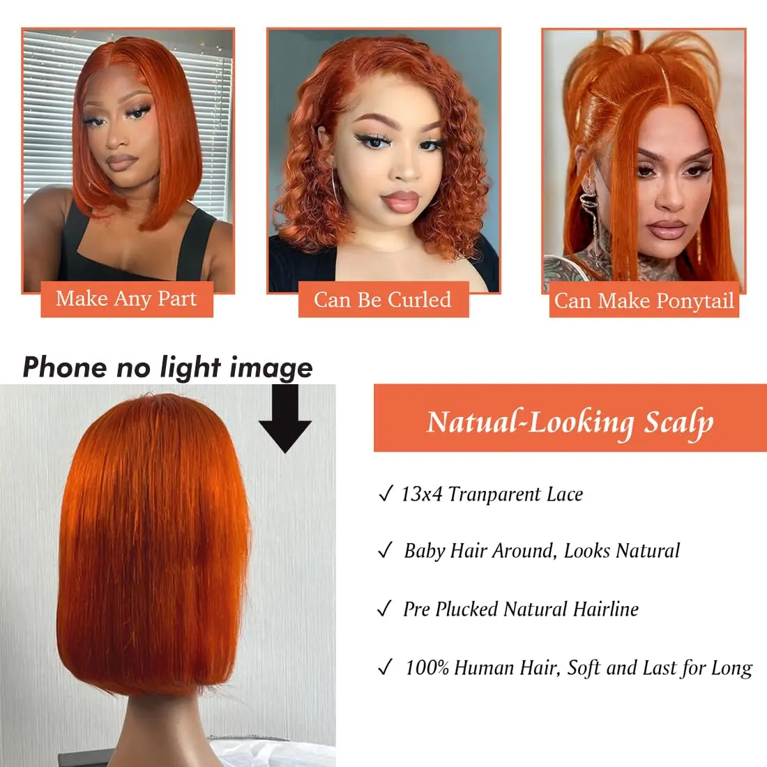 250% 350 البرتقال الزنجبيل العظام مستقيم بوب خصلات الشعر المستعار الإنسان الدانتيل الجبهة مستقيم 30 34 بوصة 13x4 HD الدانتيل الباروكة الأمامية قبل قطعها #2