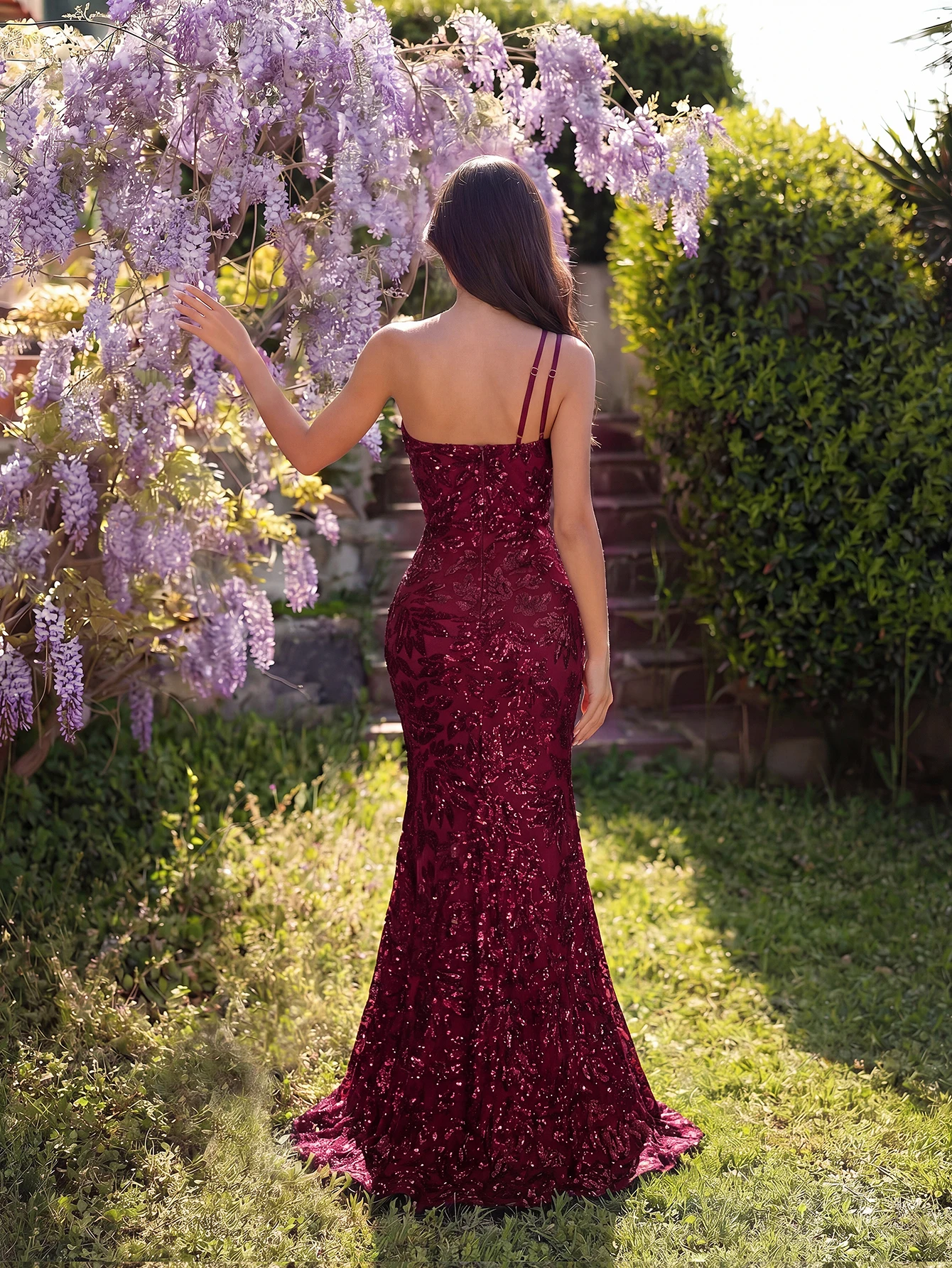 Adyce New Women's Elegant Gorgeous Sequin Embroidered One Shoulder High Slit Gown Wedding Prom Party Dresses Evening Vestidos