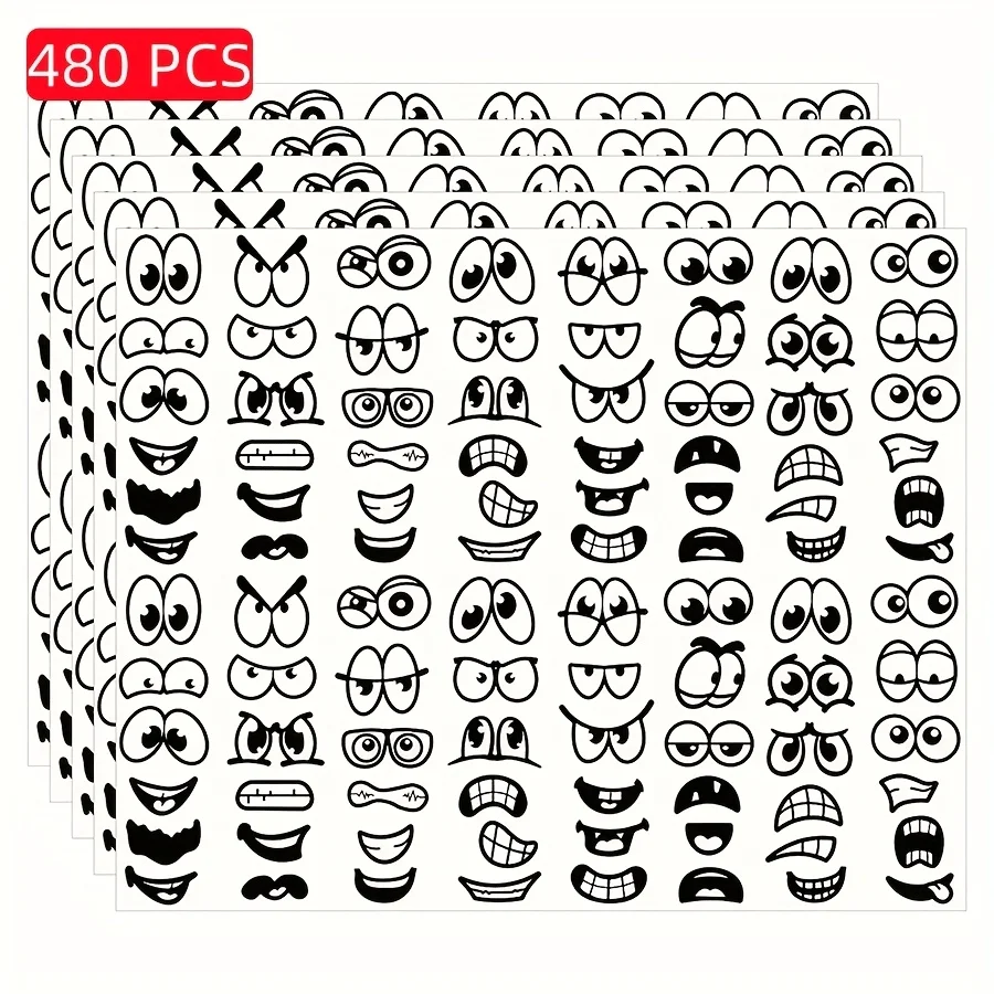 

480 шт. черные забавные наклейки с глазами и рта для скрапбукинга, украшения на Хэллоуин своими руками, самоклеящиеся наклейки на детали лица
