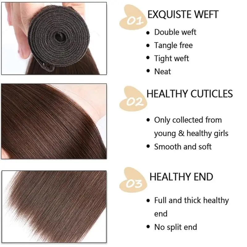 #4 bundel rambut manusia coklat muda bundel lurus 100% bundel rambut lurus Brasil untuk WANITA HITAM 16-30 inci