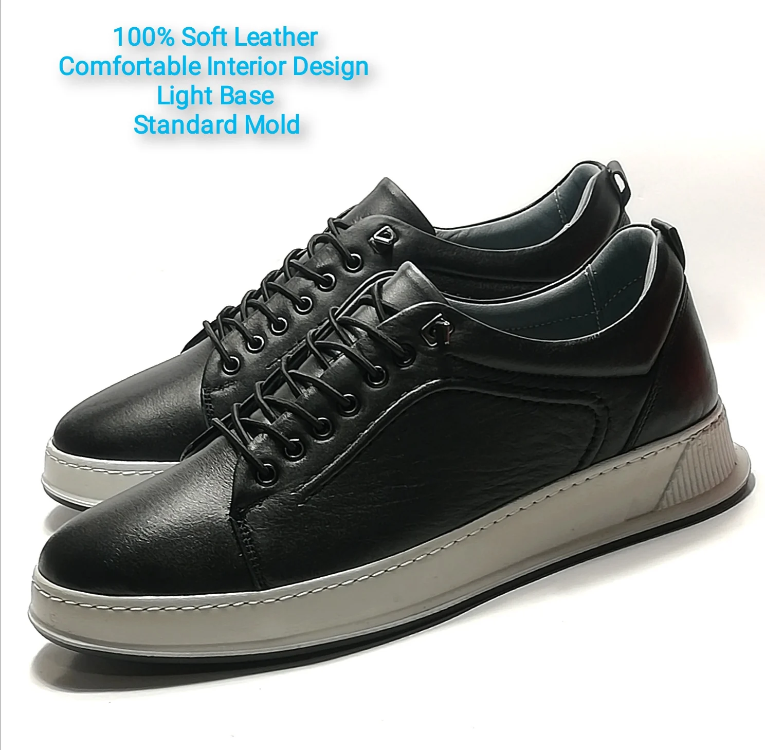 

Men's black 100% soft leather casual shoes orthopedic interior design light sole New Season quality modern shoes stylish