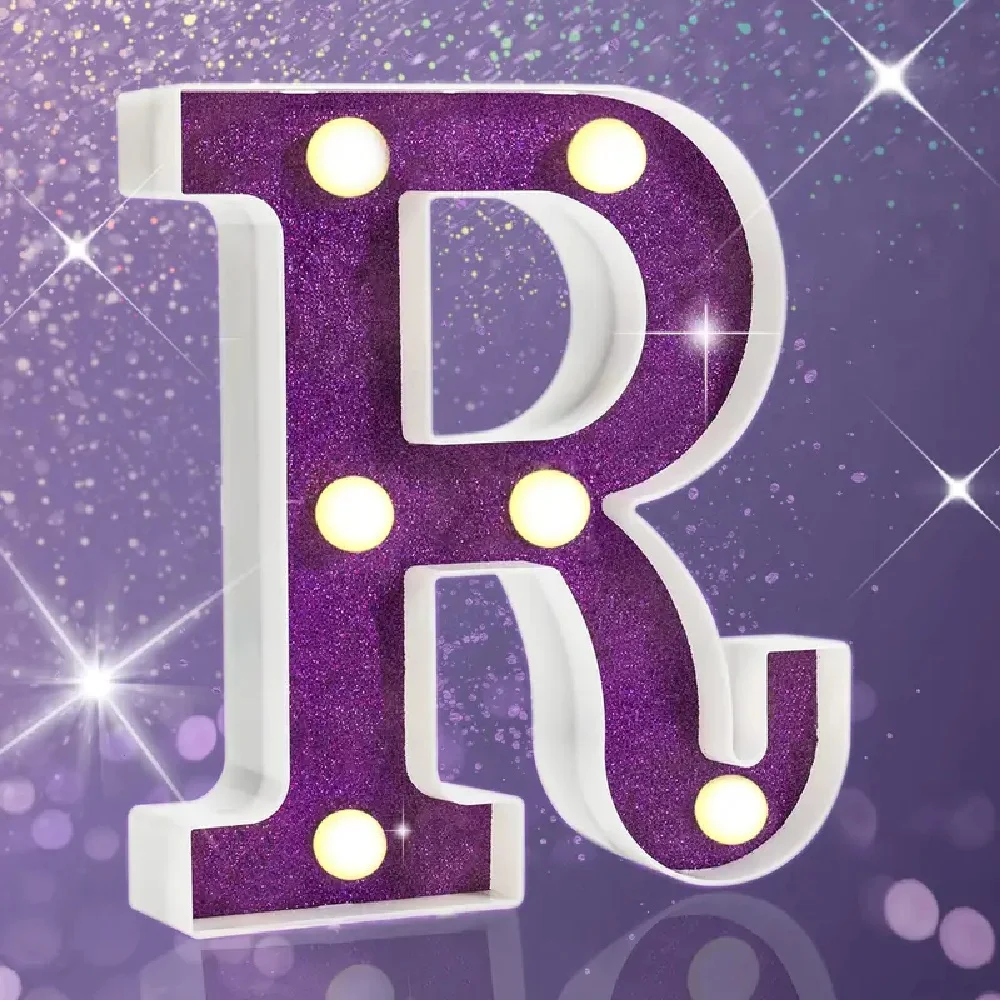 1PC 16cm Purple Glitter LED Letter&Number Light Battery Powered Decorative Light For Wedding,Proposal,Birthday,Party,Photo Props