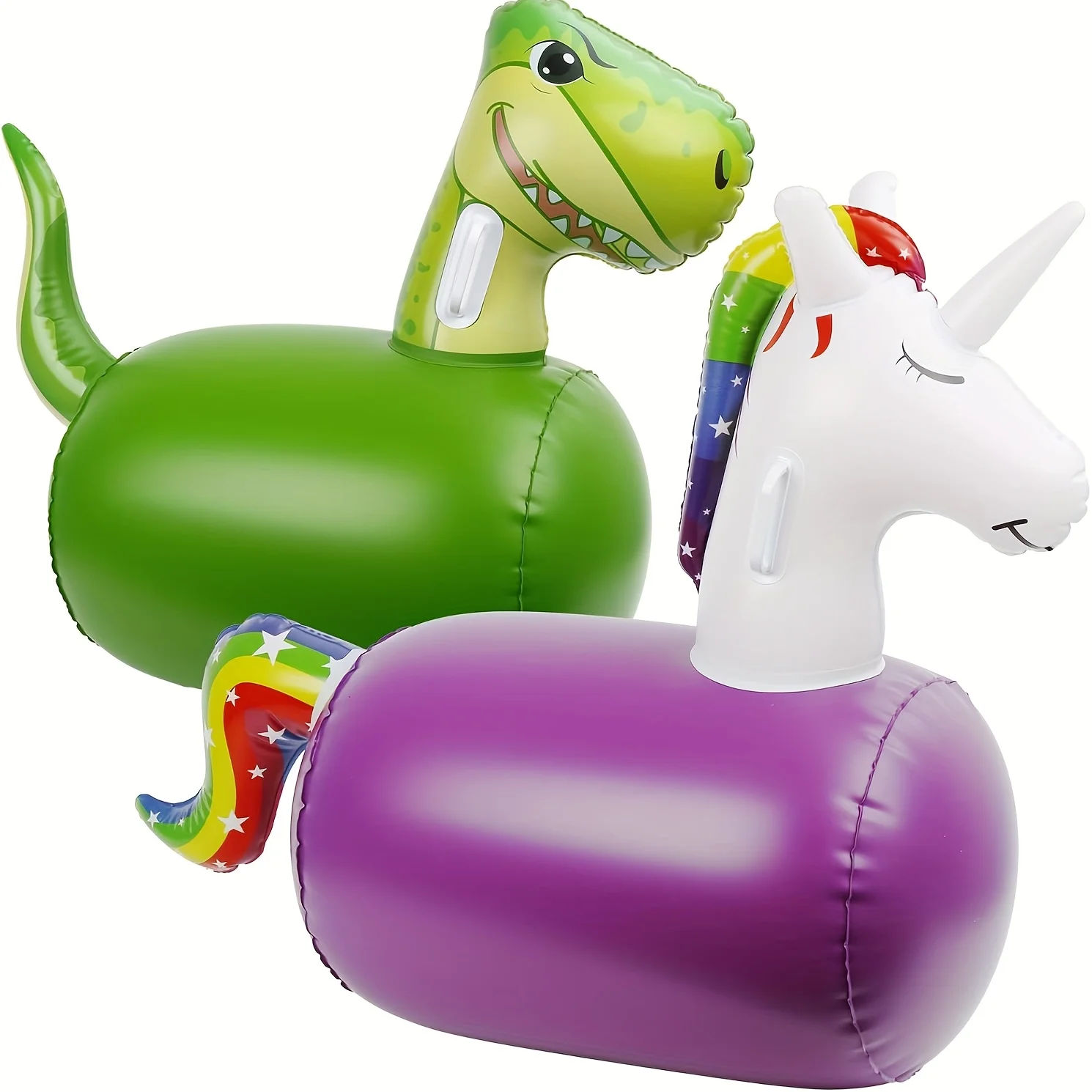 Inflatable Dinosaur & Unicorn Ride-On Bouncing Hopping Toy, Indoor & Outdoor JumpingToys, Green & Purple, With Hand Pump, Sturdy