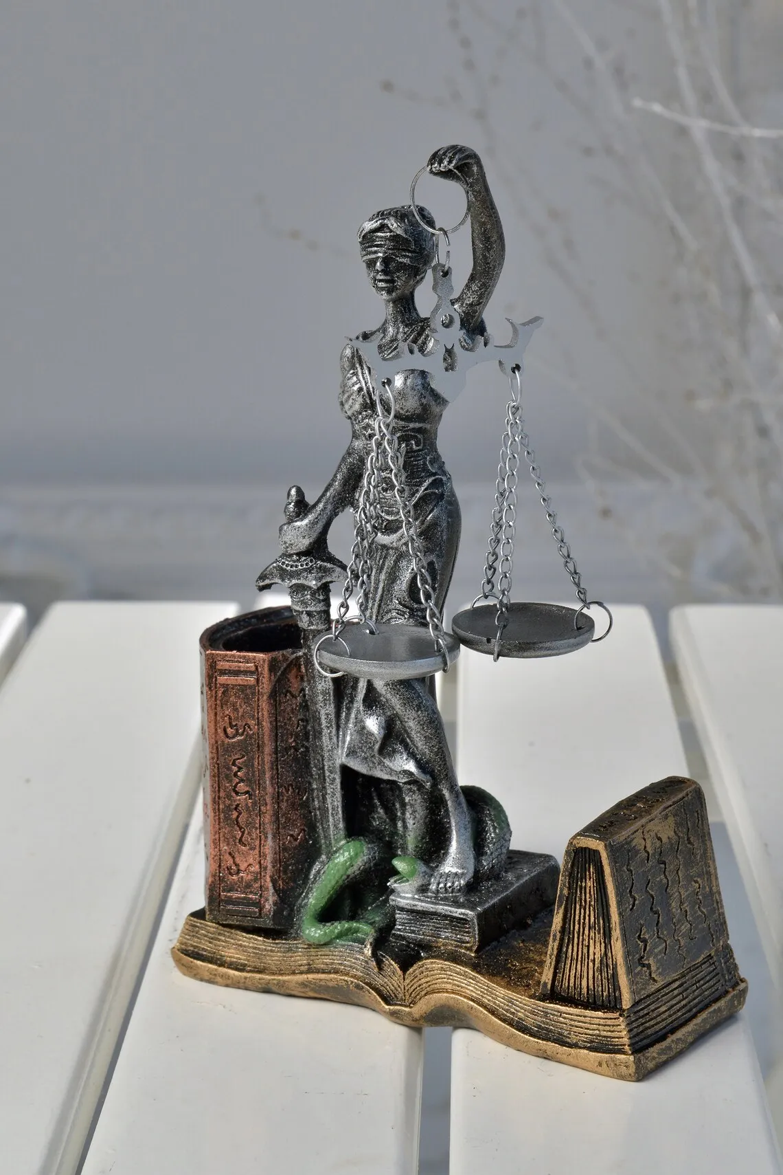 Themis Statue Desktop Business Card Holder, Statue of Justice Trinket, Housewarming gift, Justice sculpture, Mother Day Gift