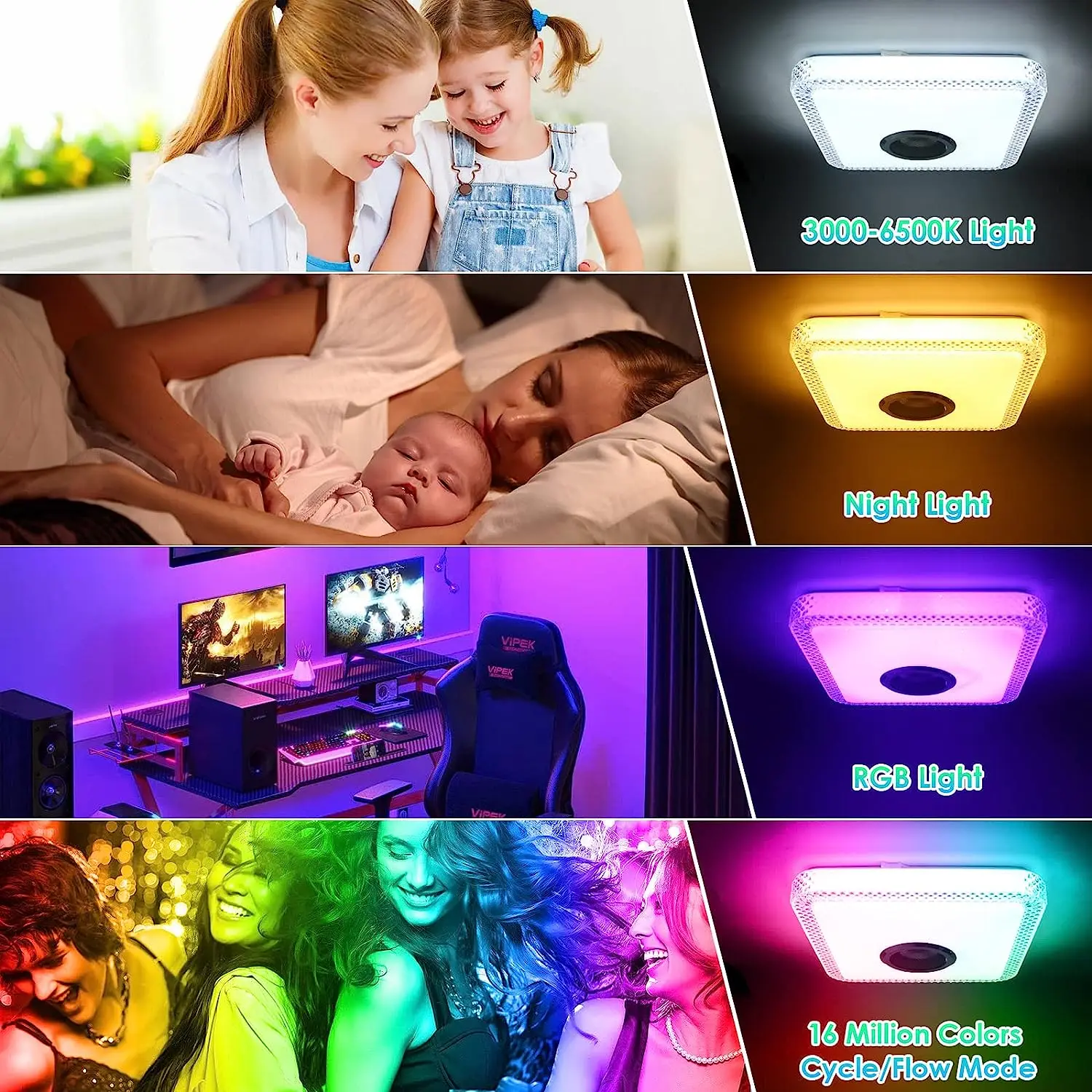 Imagem -03 - Levou Luz de Teto com Controle Remoto e App 30w 4000lm com Bluetooth Speaker Rgb Mudança de Cor Ajustável