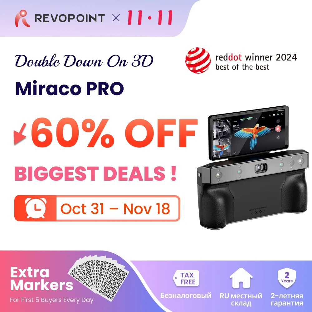 Revopoint MIRACO Pro 3D Scanner for 3D Printing Handheld,Up to 0.02mm Precision, Small to Large Objects,3d Scanner Camera 32GB