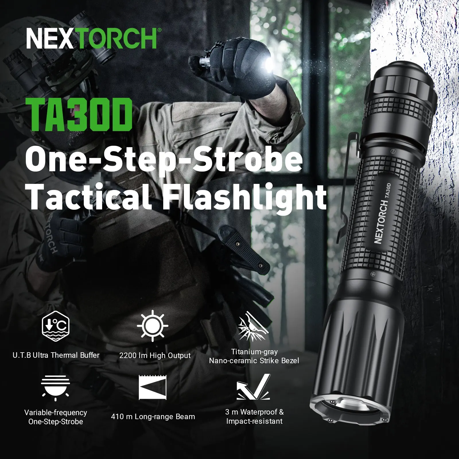 NEXTORCH TA30D Tactical Flashlight 2200 Lumens, Waterproof Hight Lumens Bright Powerful Pocket EDC Rechargeable Flashlight