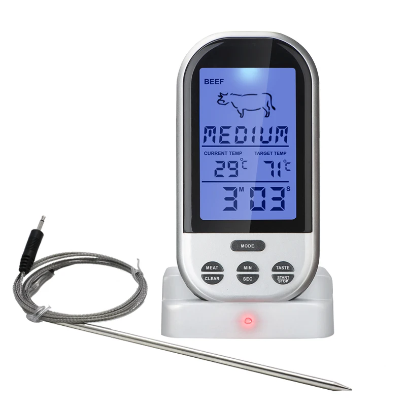 

Wireless Oven Thermometer, Remote Digital Cooking Thermometer, Large LCD Display with 5 Doneness Settings for 8 Meat Options