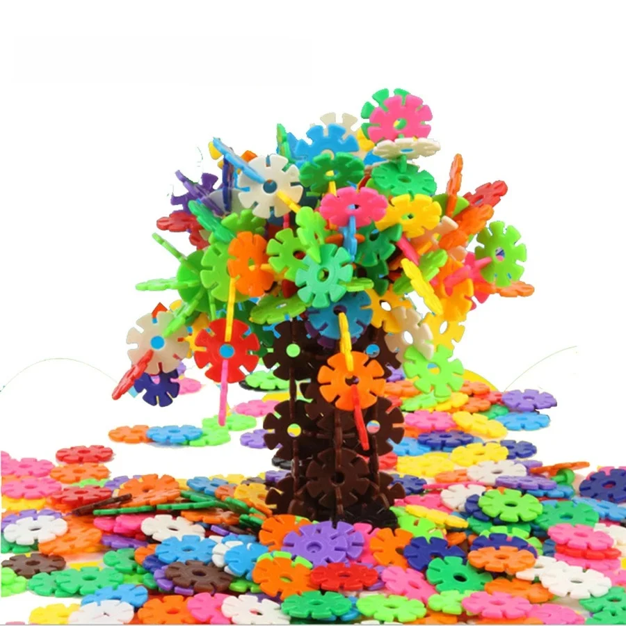 60/100/200 sztuk bloki do budowania płatków śniegu 2 kolory dostępne Puzzle dla dzieci plastikowe zabawki do wczesnej edukacji prezent dla dzieci — zdjęcie 2