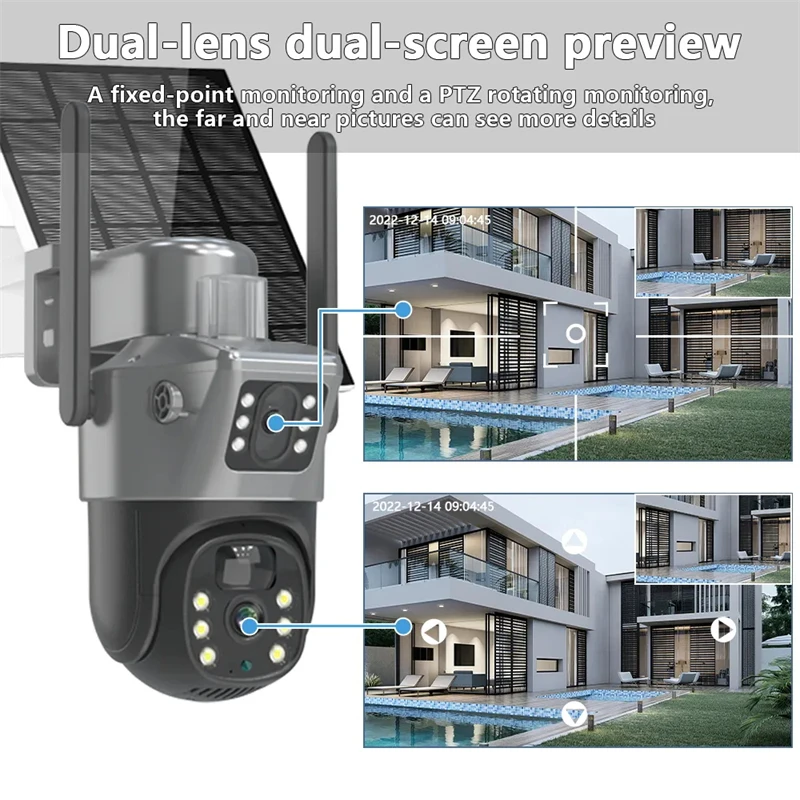 4K 8MP WLAN-Solarkamera mit Doppellinse und Doppelbildschirm, Kabellose PTZ-Kamera für Außenbereich, Sicherheitsschutz mit Automatischer Verfolgung, Überwachungs-IP-Kamera – Detail 3
