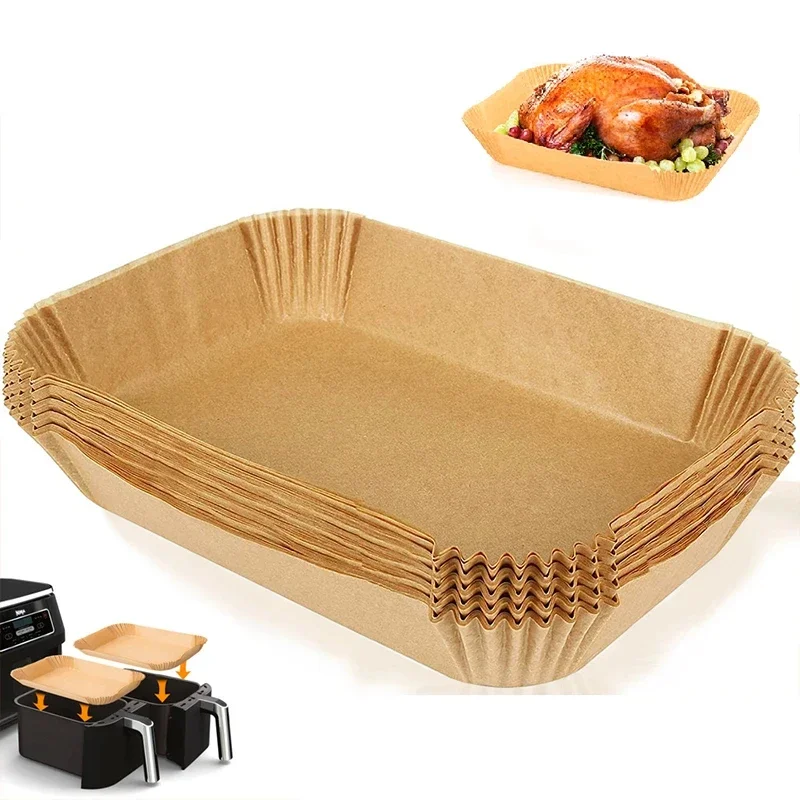 Revêtement en papier de cuisson rectangulaire jetable pour friteuse à air, tapis de cuisson antiadhésif imperméable et résistant à l'huile pour accessoires de friteuse à air Ninja Foodi