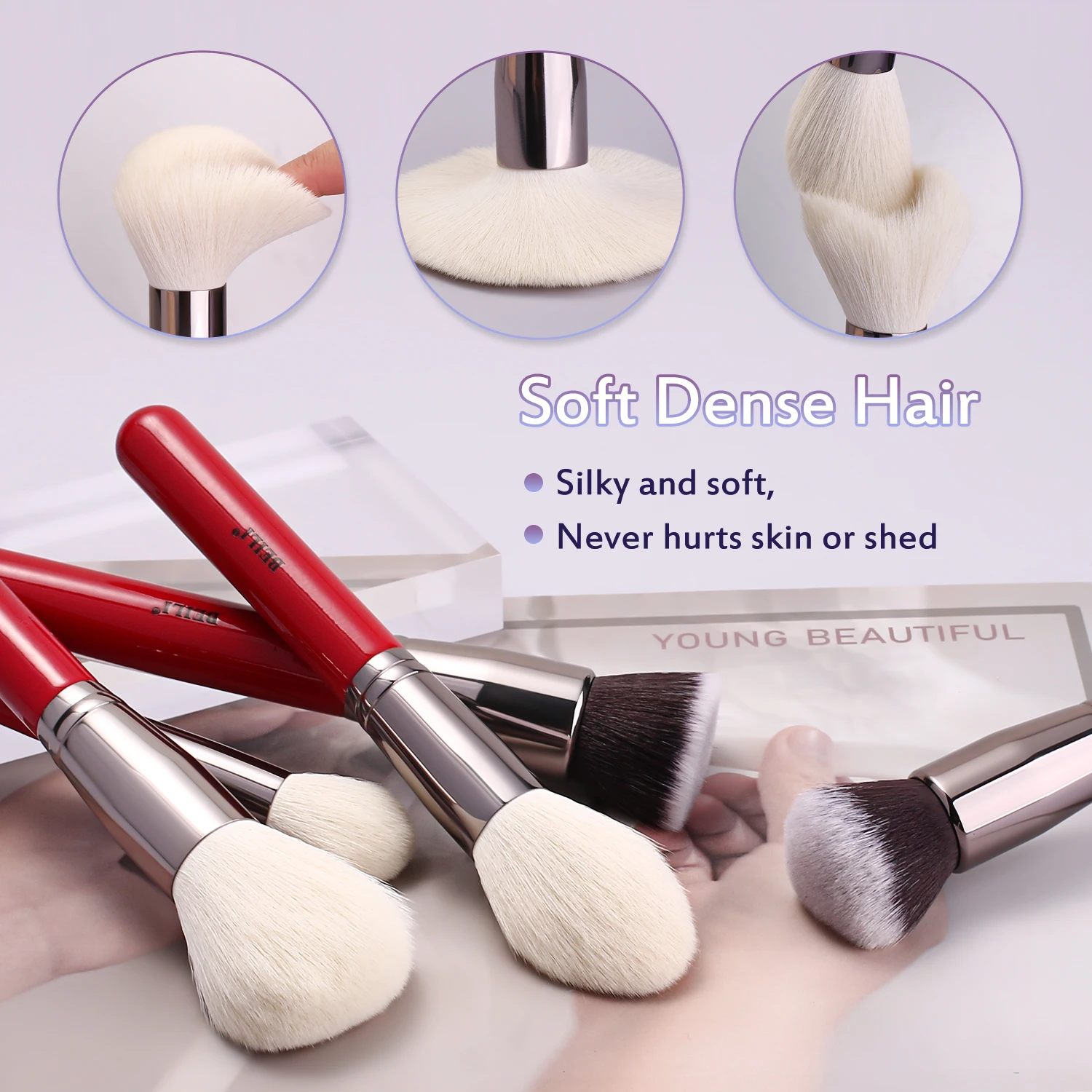 BEILI Red 11pcs Professional Makeup Brushes Set Natural Goat Hair Cosmetics Eyeshadow Powder Concealer Highlight Foundation