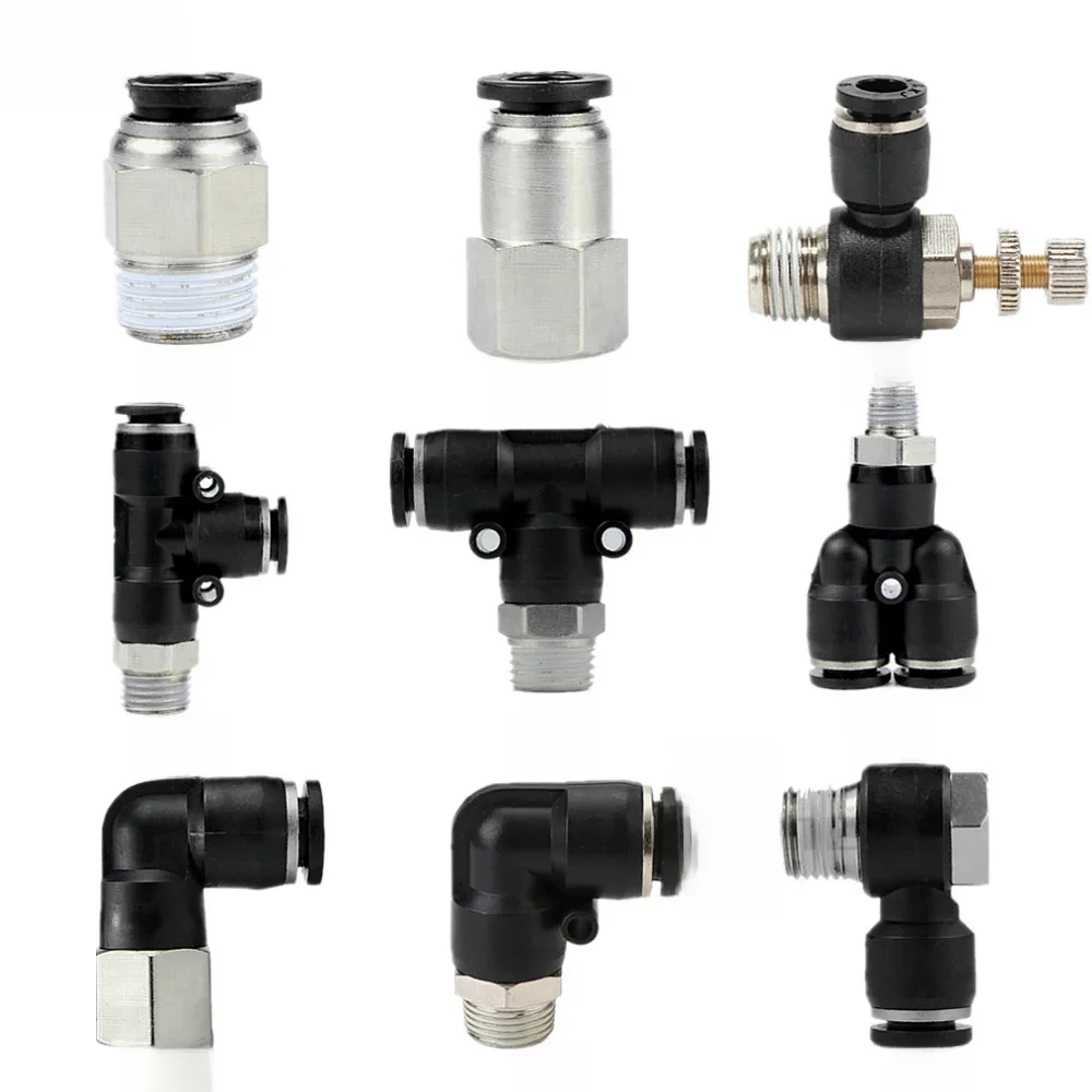 Raccord de connecteur d'air pneumatique PC/PCF/PB/PKB/PH/PL/PLF/PX/SL 4mm 6mm 8/10mm filetage 1/8 1/4 3/8 1/2 raccords de tuyaux en plastique noir