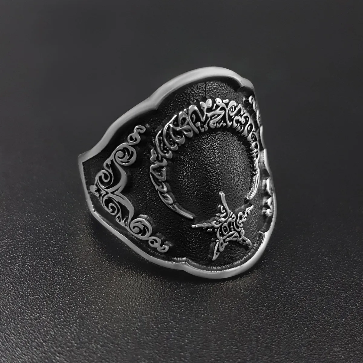 Stamped Solid 925 Sterling Silver Adjustable Tawheed Word Written Turkish Style Islamic Men's Ring Handmade Jewelry Gift