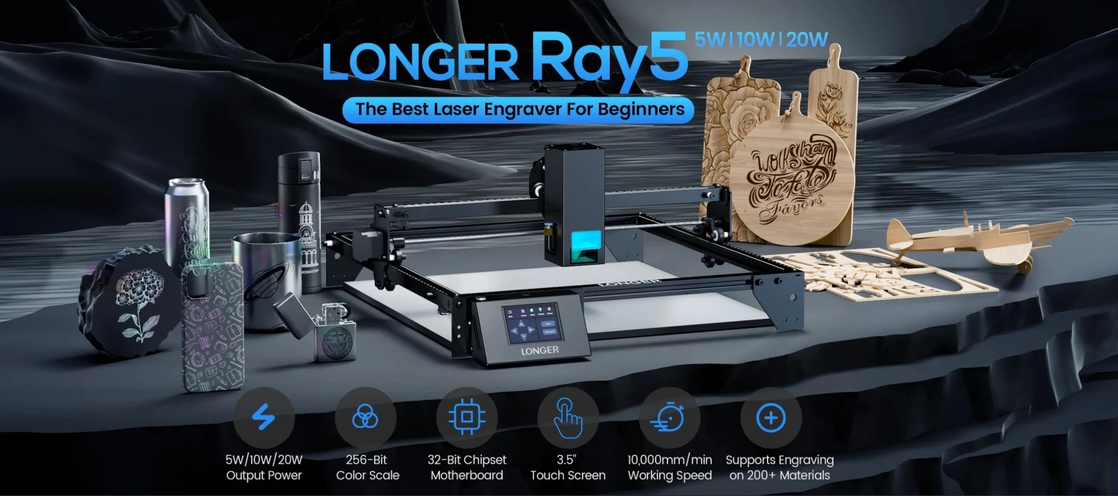 LONGER 20W 10W 5W Smart Laser Cutter & Engraver 400x400mm WiFi Touchscreen Laser Cutting Engraving Machine for Wood Acrylic Leather Metal DIY Workshop LightBurn LaserGRBL