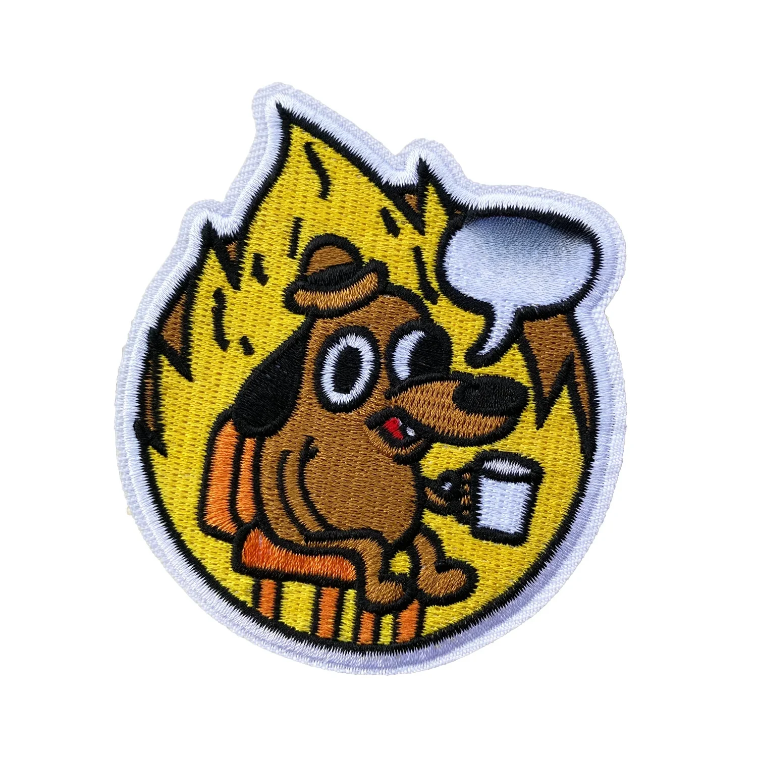 This Is Fine Dog Meme Naszywki dla mężczyzn, biała krawędź, naprasowanka / naszywka na kurtki, dżinsy, torby i inne — zdjęcie 2