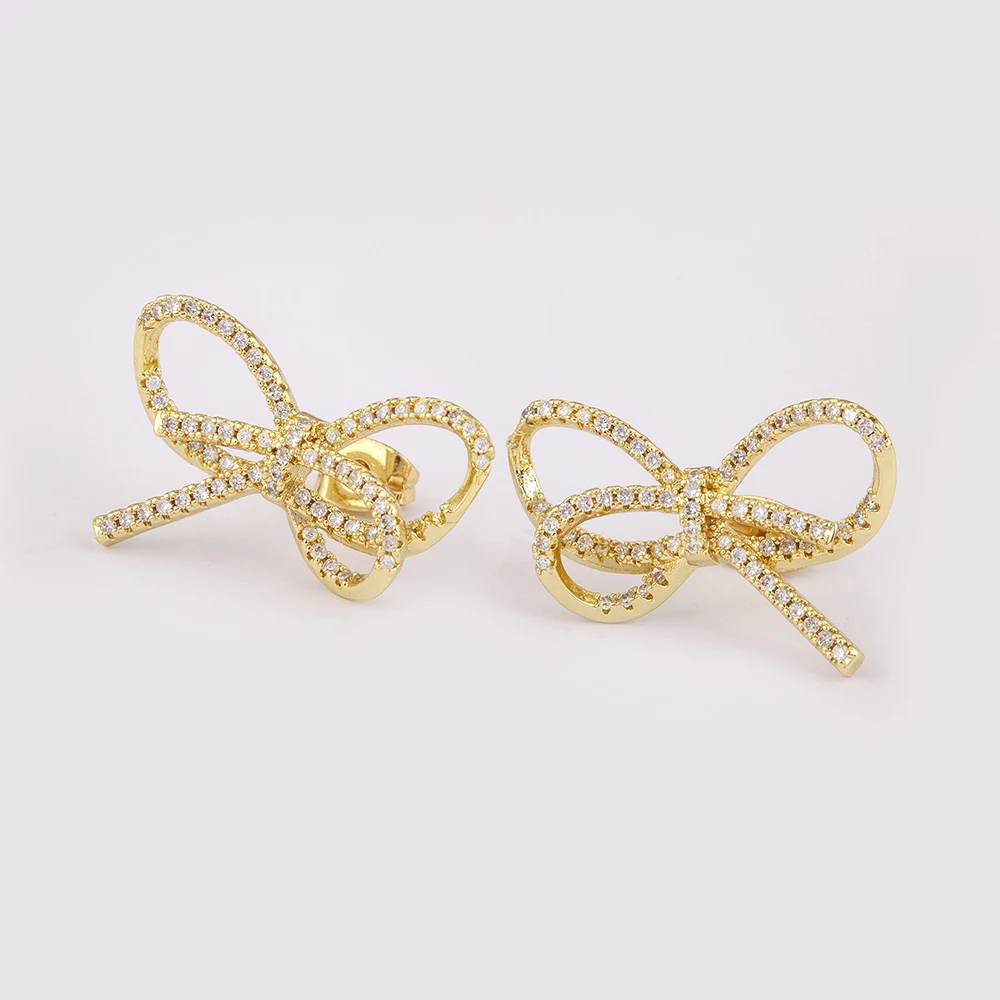 Nidin High Quality Bow Shape Aesthetic Lucky Stud Earrings For Women Sparkling Zircon Ear Jewelry Wholesale Accessories Gifts image 6