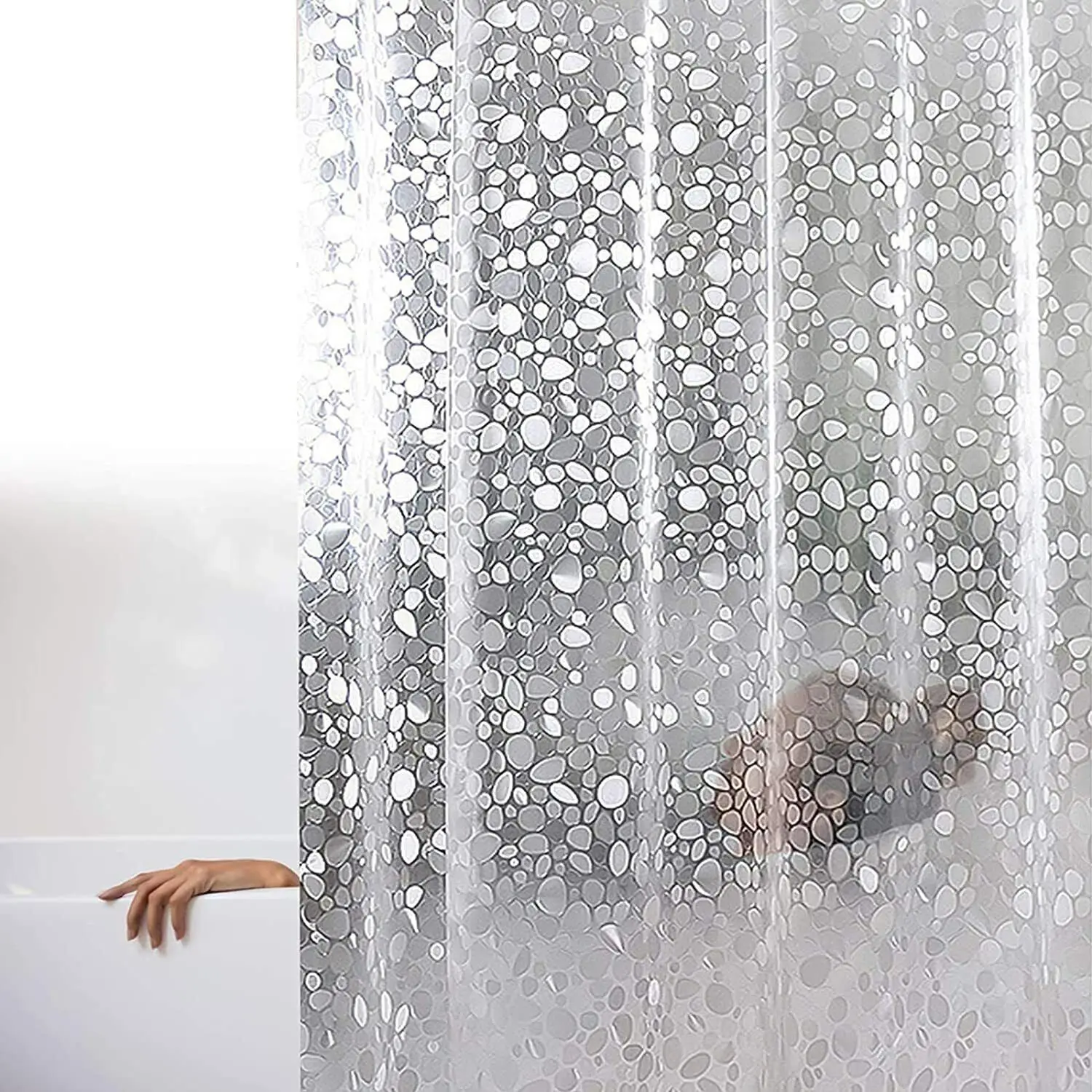 Wasserdichter Badezimmer-Duschvorhang, 3D-Effekt Klarer Kies-Badvorhang, Bietet Ihnen einen Komfortablen Duschbereich, mit 12 Haken, 180x180cm