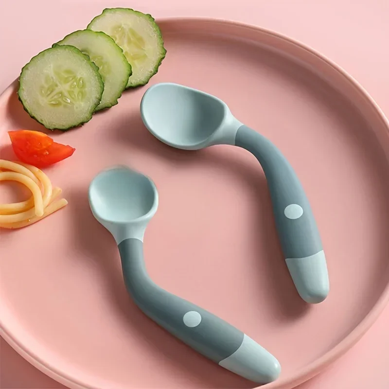 Ensemble fourchette et cuillère pour bébé, ustensiles pliables pour tout-petits, poignée en Silicone souple, vaisselle d'entraînement, outils d'auto-alimentation pour nourrissons et enfants BP