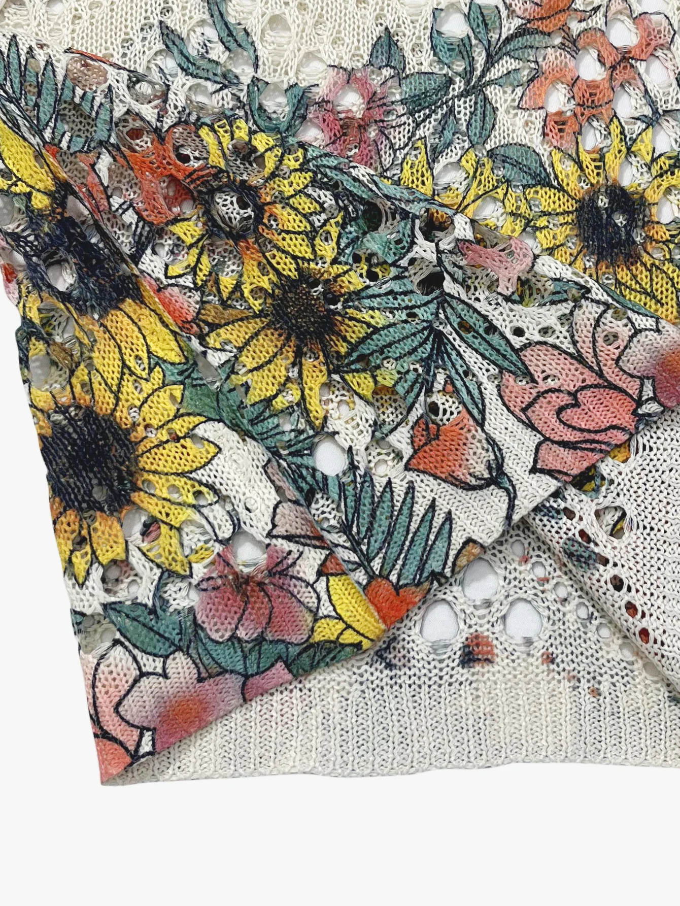 Women's Floral Print Hollow Out Knit Sweater, Casual V Neck Half Sleeve Loose Fit Pullover Top for Summer Vacation Streetwear view 6