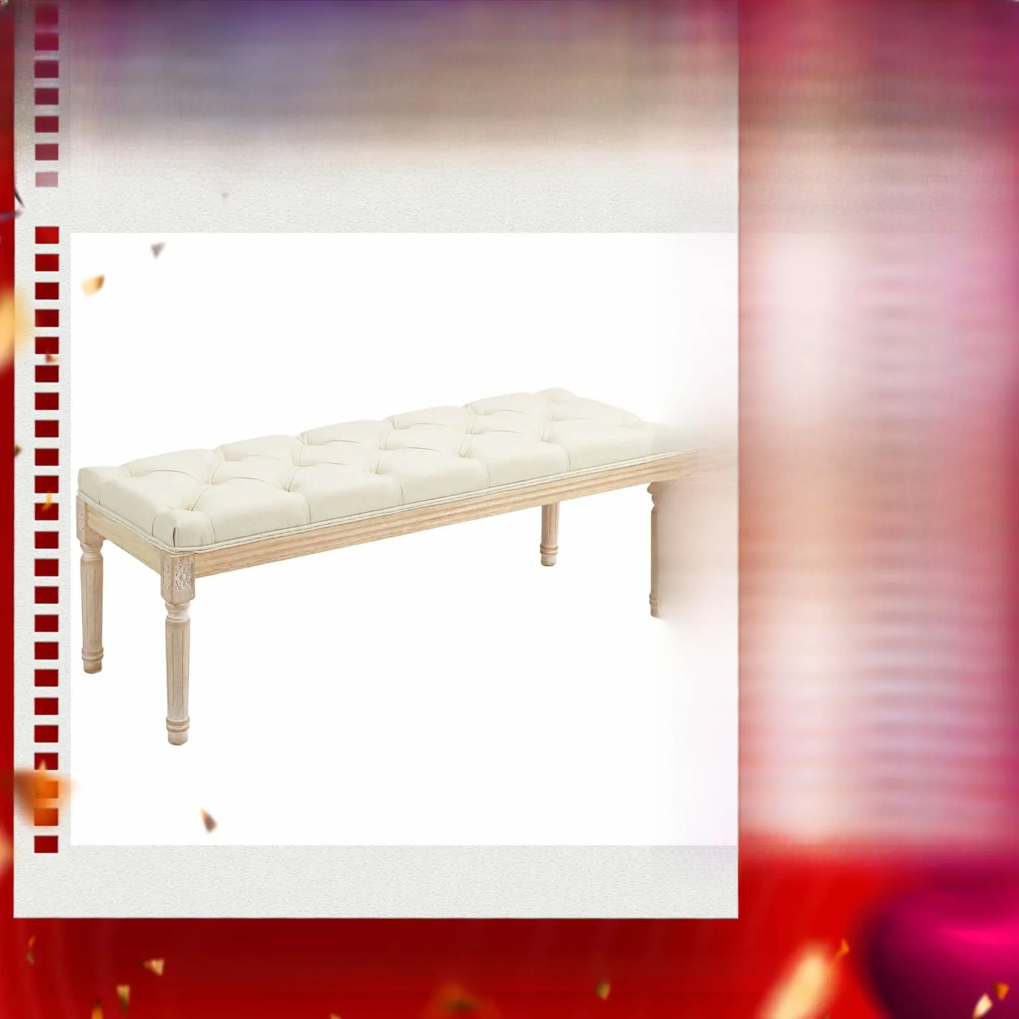 HOMCOM End of Bed Bench Upholstered Foot Stool Linen-Touch Ottoman Cream