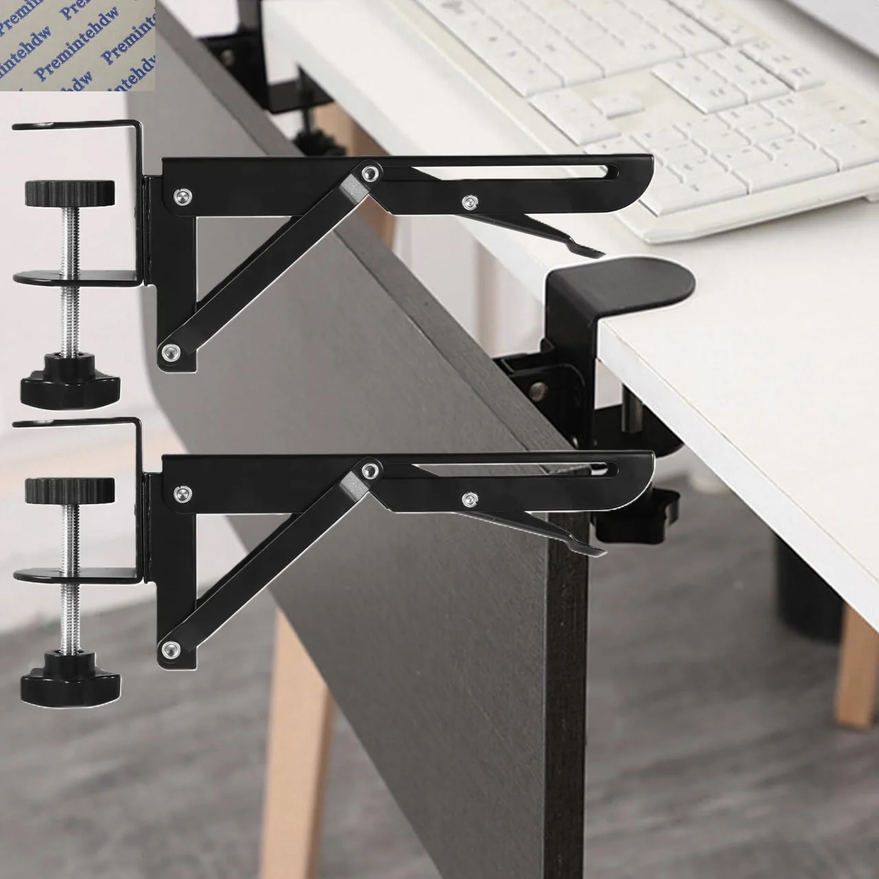 

1Pair Clamp-on Folding Support Bracket For Desktop Keyboard Tray Elbow Rest Table Top Extension
