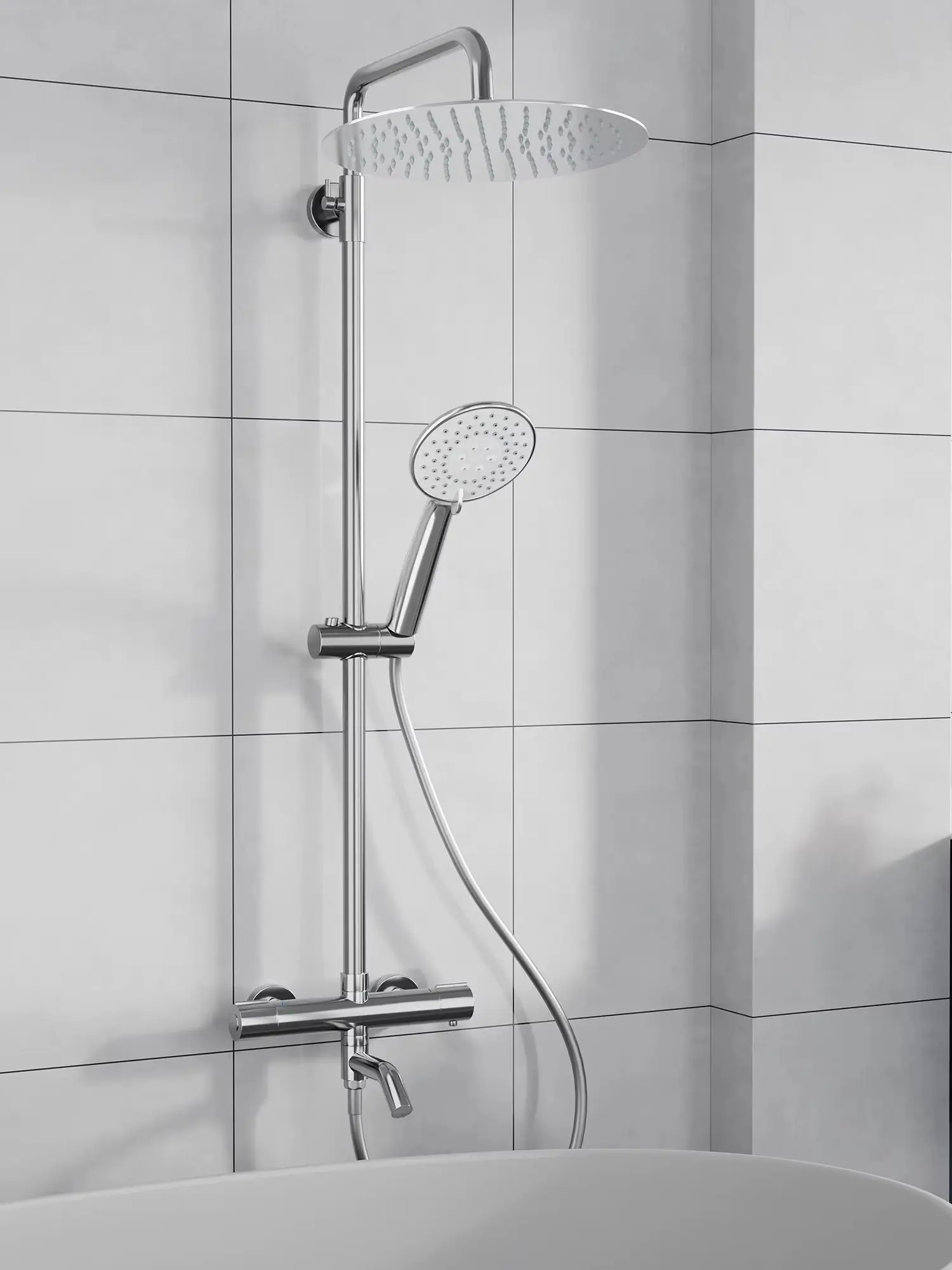 Moderne thermostatische doucheset met grote regendouche en handdouche met 3 standen. 38 ° C Anti-Verbrandingsveiligheidsvergrendeling, in hoogte verstelbaar 360° ° Draaibare schuifbalk.