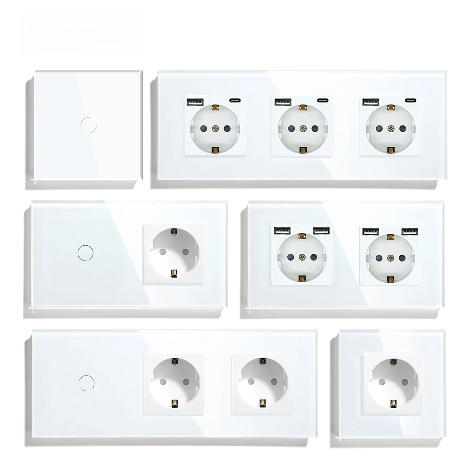 BSEED Enkelvoudige stopcontact EU wandstekkers Dubbele stopcontacten USB Type-C telefoonoplader Glazen paneel 1-weg wandschakelaar met aanraakbediening Kinderbeveiliging - afbeelding 2