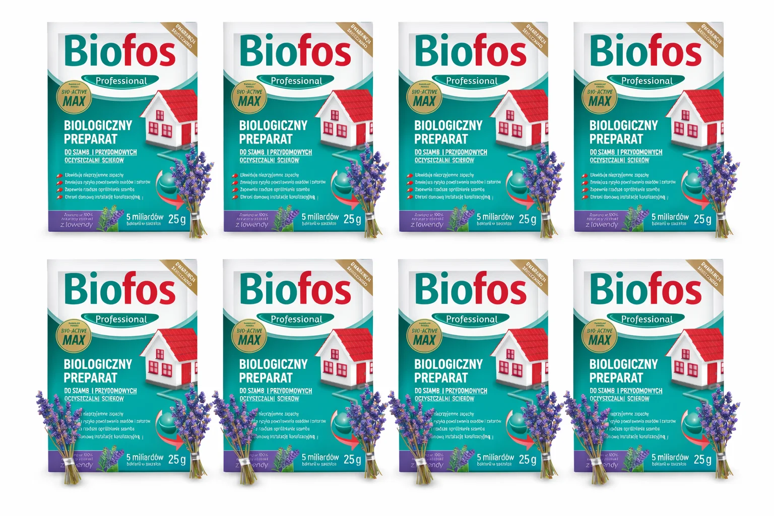 Set 8x25g Septic Tank Preparation Biofos Sachet Actieve bacteriën en enzymen Lavendel