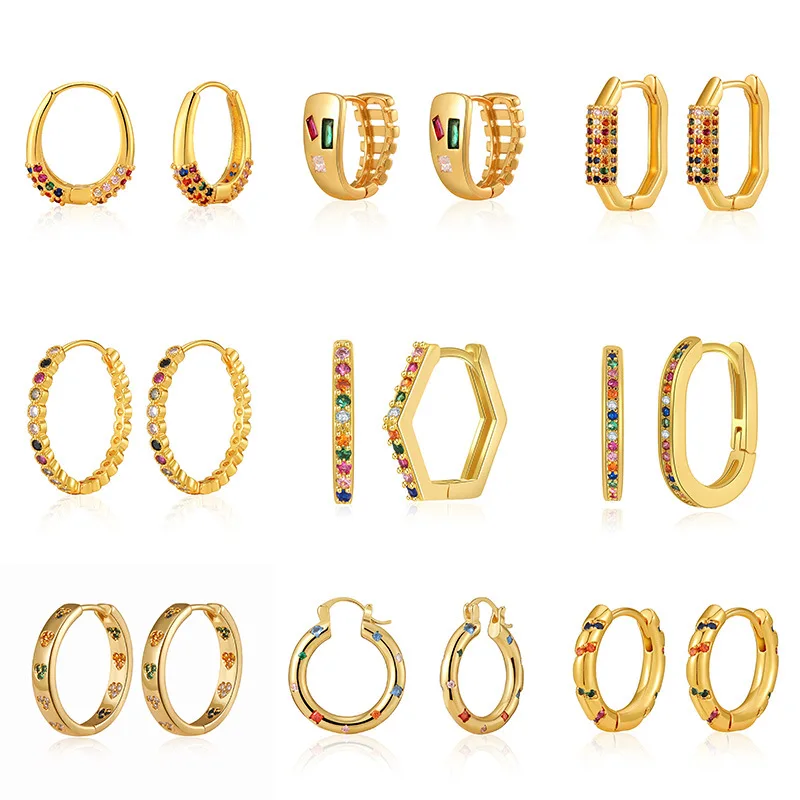 Colorful Zirconia 18K Gold Plated Cooper Hoop Earrings Huggie Cartilage Hoop Earrings for Women Piercing Earring Fashion Jewelry