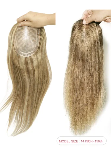 Imagen 2 del producto Resaltar adornos de cabello humano para mujeres 5 ""x 6"" Clip de base mono fino transpirable en postizos para cubrir el cabello grisáceo o adelgado